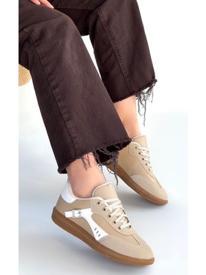 Shoegar Mier Bej Cilt Bağcıklı Spor Ayakkabı