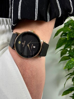 Arvens Vintage Kadran Siyah Erkek Kol Saati Paslanmaz Çelik Kasa Deri Kordon Sağlam Renk Atmaz