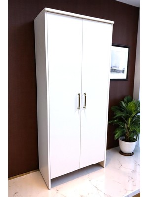 Fsc Mobilya 2 Kapaklı 6 Raflı Beyaz Boy Dolap - Gardırop - Çok Amaçlı Dolap 182CMX80CMX40CM