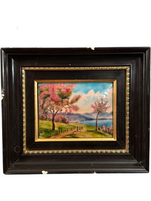 TT Fransız Limoges Marka Emaye Üzeri Kabartmalı El Boyama Dekoratif Tablo - 28 cm x 24 cm