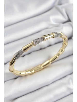 Vice Avm Pirinç Zirkon Taşlı Kemik Model Gold Renk Vip Kadın Bileklik - TJ-BB7339 TG-V 9695