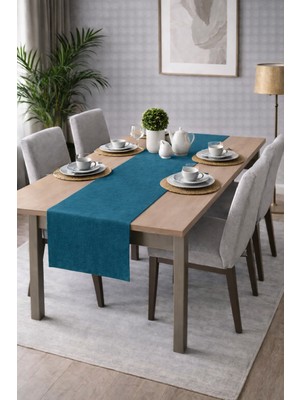 PerdeYap Kadife Dokulu Petrol Renk Runner – Günlük Kullanıma Uygun, Bakımı Kolay 40 x 140 cm