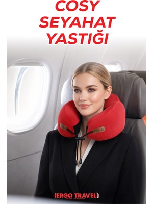 Cosy Ortopedik Seyahat Yastığı Visco Boyun Destekli Seyahat Yastığı - Kırmızı | Ergo Travel