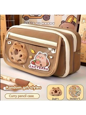 Capybara Kalem Kutusu Kapibara Kalemlik Büyük Kapasiteli Aksesuarlı (10 Sticker + 1 Doll Hediye)Geniş Büyük Boy