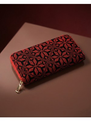Filistin Geleneksel  Kırmızı Nakışlı Tek Fermuarlı Kadın Büyük Cüzdeni 20*10 cm A100016