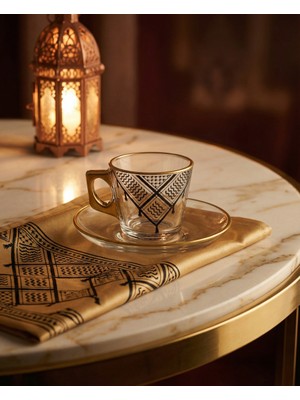 6'lı Türk Kahve Fincan Seti Filistin Kefiyesi Nakışlı 12 Parça T00002