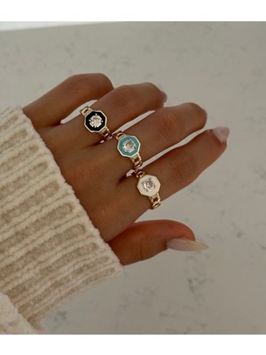 Vip Beyaz Kare Çerçeveli Zirkon Taşlı Ayarlanabilir Yüzük