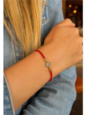 Vip Zirkon Taşlı Nazar Boncuklu Asansörlü Kırmızı Ipli Bileklik