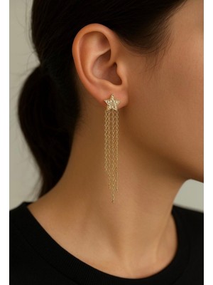 Çelik Vip Zirkon Taşlı Yıldızlı Püsküllü Küpe