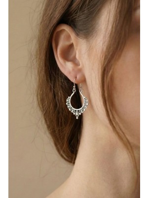 Clandestino Otantik Desenli Halka Küpe Gümüş