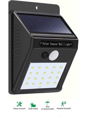 Astraltech Solar Enerjili 20 LED Duvar Lambası | Hareket Sensörlü, Su Geçirmez, Kablo Gerektirmez