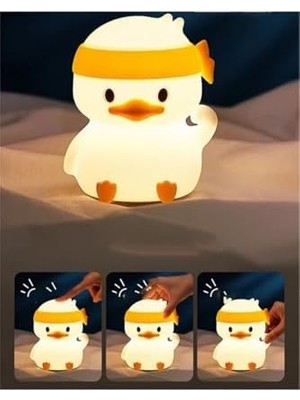 Skygo Çocuk Bebek Odası Bandanalı Ördek Figür Gece Lambası LED Işık Sevimli Figürlü Dokunmatik Şarjlı