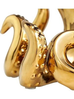 Skygo Deco 79 Seramik Ahtapot Dekoratif Heykel Dokulu Dokunaçlı Ev Dekorasyonu Heykeli, Vurgu Heykelcik 30,48 cm x 27,9 cm x 17,78 Cm, Altın