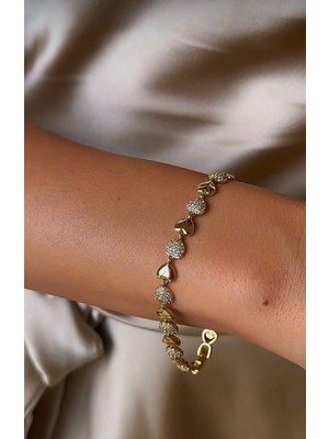 Xuping (2 No Yazan Bileklik) Asla Kararmaz Zirkon Taşlı Sıralı Kalpli Bileklik