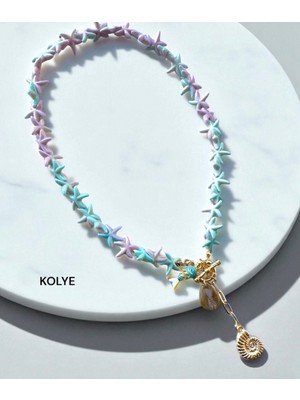 Pastel Renkli Deniz Kabuklu Balıklı Renkli Yazlık Y Kolye Kısa Kolye