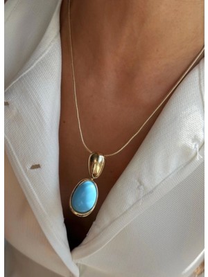 Çelik Firuze Doğal Taş Mavi Taş Vip Kolye