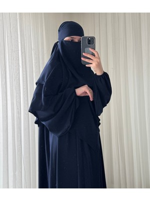 Atelier Cheval Medine Ipeği Sufle Elbise Peçe Takımı, Hac Umre Kadın Ferace Takım, Tesettür Elbise Takım (3 Parça)