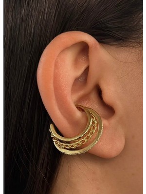 Çelik Vip Delik Gerektirmez Geçirmeli 3’lü Görünüm Kıkırdak Küpe