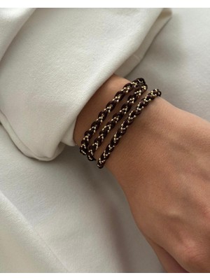 Vip Seri Gümüş Model Kahverengi Örgü Ip Dolamalı Bileklik