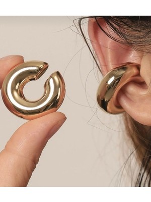 Çelik Vip Gold Kalın Bombeli Büyük Deliksiz Geçirmeli Kıkırdak Küpe