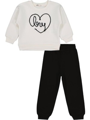 Civil Girls Kalpli Love Nakışlı 2-5 Yaş Eşofman Takımı - Ekru