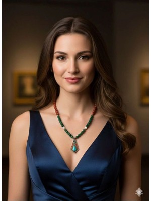 Doğal Taşlı Kolye Akik , Yeşim Taşlı