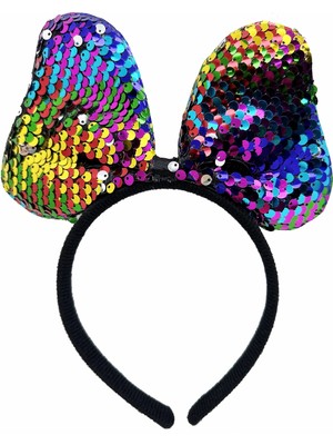 Magicool Renk Değiştiren Pullu Payetli Fiyonk Parti Tacı Rengarenk Gümüş Renk 20X16 cm