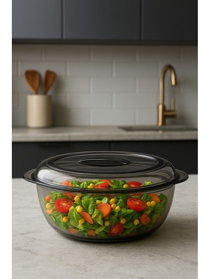 Orvila Yuvarlak Contalı Kapaklı Saklama Kabı - 1750 ml - Antrasit