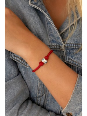 Kırmızı Ipli Küp Nazar Boncuklu Altın Renk Bileklik