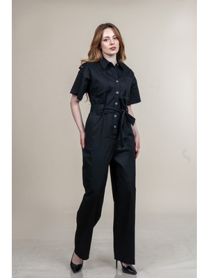 MissVina Trend Kısa Kol Kuşaklı Cepli Tulum 9535