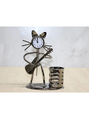 Magicool Metal Gitar Çalan Kedi Müzisyen Saat ve Kalemlik ALK4345