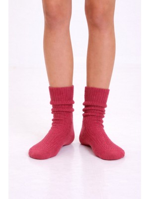 Clandestino Desenli Orta Boy Yünlü Çorap Koyu Pembe