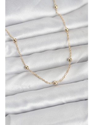 Hkursat cm 14K Gold Renk Pirinç Top Zincirli 60 cm Kadın Kolye