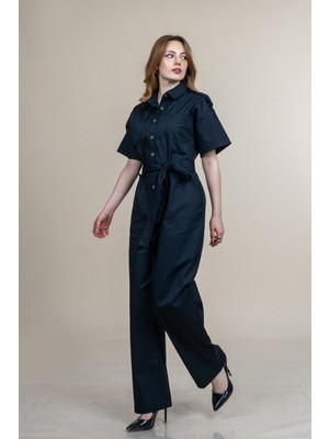 MissVina Trend Kısa Kol Kuşaklı Cepli Tulum 9535