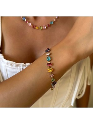 Çelik Vip Renkli Zirkon Taşlı Premium Renkli Taş Bileklik