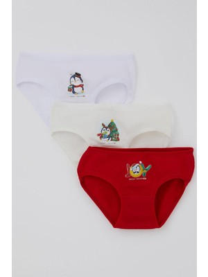 Katamino Kız Çocuk Slip 3 Lü Yılbaşı Temalı Sevimli Penguen Baskılı 1-10 Yaş, Karışık Renk