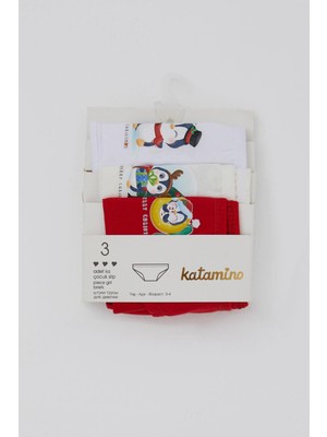 Katamino Kız Çocuk Slip 3 Lü Yılbaşı Temalı Sevimli Penguen Baskılı 1-10 Yaş, Karışık Renk