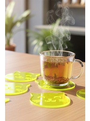 Pikas 6'lı Renkli Düz Kedi Figürlü Çok Amaçlı Pleksi Daire