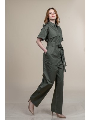 MissVina Trend Kısa Kol Kuşaklı Cepli Tulum 9535