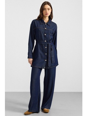 Olcay Metal Düğmeli Soft Denim Ceket Pantolon KOYU MAVİ 9401-TK