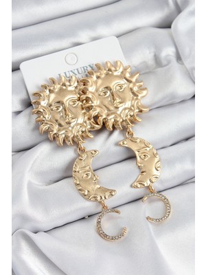 Vice Avm Pirinç Zirkon Taşlı Sallantılı Güneş Model Gold Renk Kadın Küpe - TJ-BKP10961 TG-V 9858