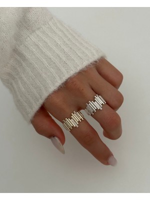 Altın Renk Zigzag Model Araları Küçük Taşlı Ayarlamalı Yüzük