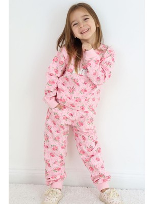 Breeze Kız Çocuk Eşofman Takım Çiçek Desenli 1.5-5 Yaş, Pembe