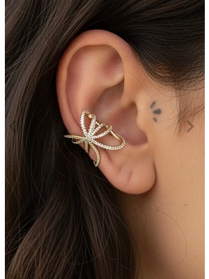 Çelik Vip Seri Zirkon Taş Altın Renk Büyük Kıkırdağı Saran Geçirmeli Earcuff Kıkırdak Küpe