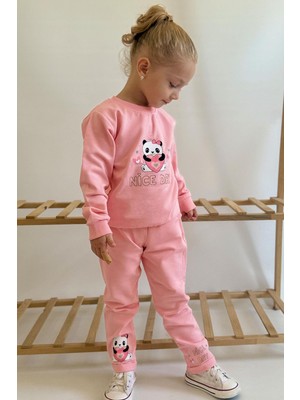 Breeze Kız Bebek Eşofman Takım Mutlu Pandacık Baskılı 9 Ay-3 Yaş Pembe Renkli Eğlenceli Tasarım