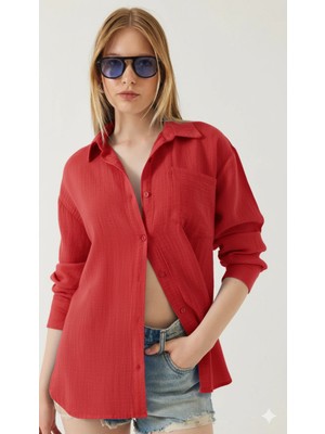 Thiff Gymwear Kadın Oversize Basic Cepli Müslin Gömlek
