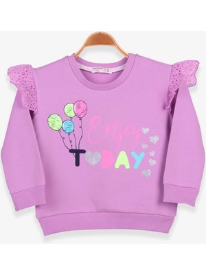 Breeze Kız Çocuk Sweatshirt Renkli Baloncuk Baskılı Simli 2-6 Yaş, Eflatun