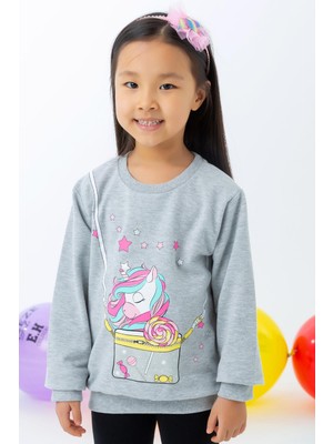 Breeze Kız Çocuk Sweatshirt Unicorn 2-6 Yaş, Gri Melanj