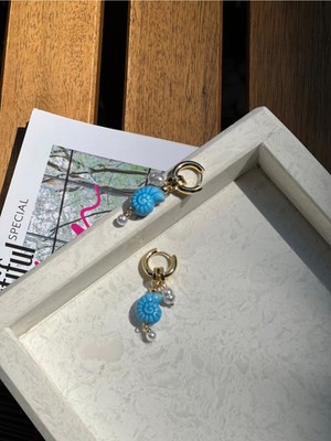 Çelik Vip Mavi Salyangoz Sarkıt Küpe