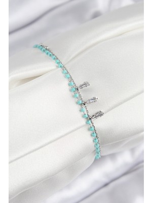 Vice Avm Pirinç Zirkon Taşlı Mavi Boncuklu Model Gümüş Renk Kadın Bileklik - TJ-BB7582 TG-V 9972